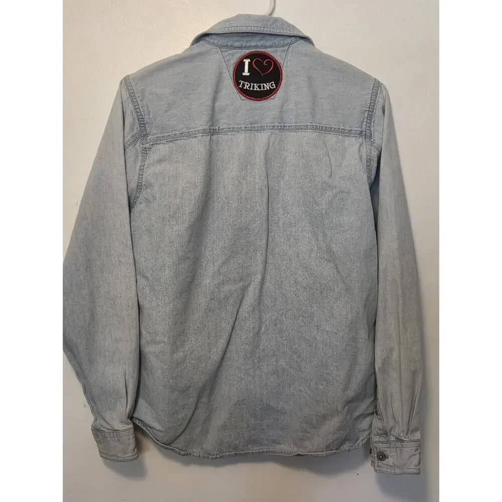 Harley Davidson Cotton Denim Shirt Vintage Mens S Light Blue Motorcycle Biker